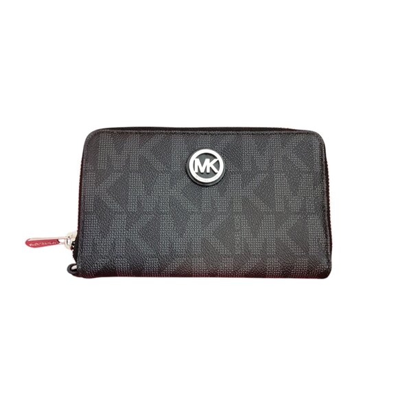 Michael Kors Jet Set Black Signature Monogram Print Zip Around Wallet/Wristlet - Picture 1 of 16
